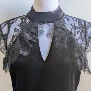 White House Black Market Whimsigoth Black Velvet And Lace Dress Size 2